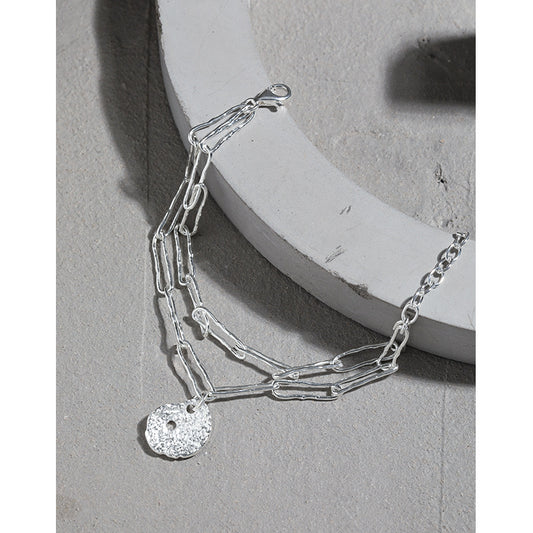 Office Double Layers Hollow Chain Lotus Leaf 925 Sterling Silver Bracelet