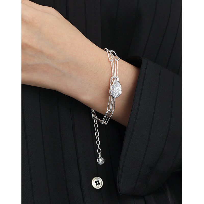 Office Double Layers Hollow Chain Lotus Leaf 925 Sterling Silver Bracelet